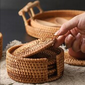 6 бр. Комплект подложки за чаши за кунгфу чай Аксесоари Кръгла посуда Подложка за съдове Подложка за чинии Ратаново тъкане Подложка за чаша Диаметър на подложката 8 см