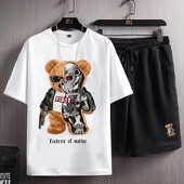 Amerikietiško stiliaus laisvalaikio sportinis kostiumas vyrams trumpomis rankovėmis marškinėliai šortai, 2 dalių rinkinys, skirtas antsvoriui nutukusiems