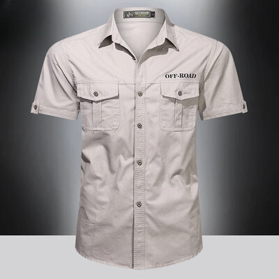 Νέο ανδρικό στρατιωτικό πουκάμισο κοντομάνικο φορτηγό πουκάμισο βαμβακερό μονόχρωμο πουκάμισο ανδρικό πουκάμισο εργασίας τσέπη πράσινο χακί πεζοπορίας ψάρεμα 5XL