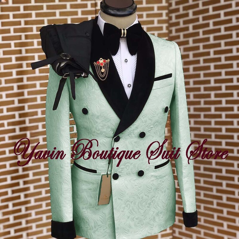 Muško odijelo od 2 komada, cvjetni komplet, dvoredno kopčanje, šal, jakna, svečani sako, hlače za vjenčanje, maturalna večera