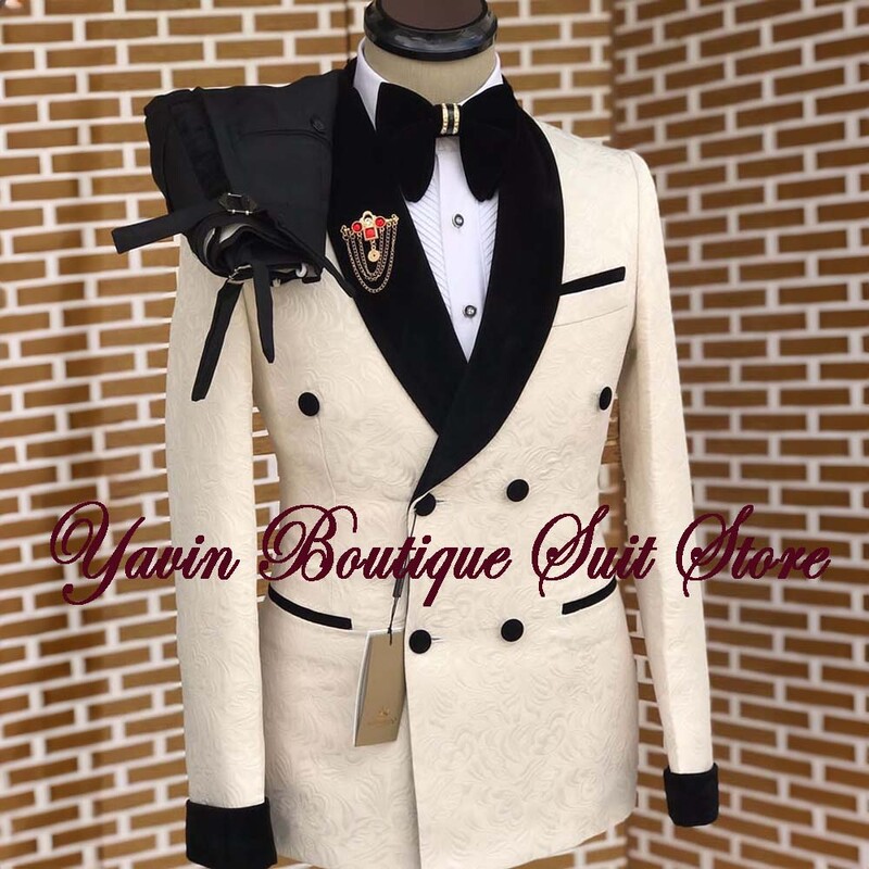 Muško odijelo od 2 komada, cvjetni komplet, dvoredno kopčanje, šal, jakna, svečani sako, hlače za vjenčanje, maturalna večera