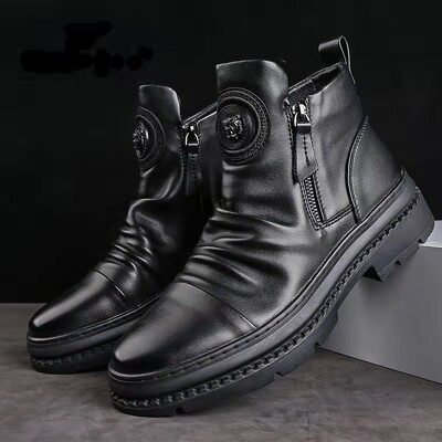 Luxus Férfi Martin csizma Brit stílusú High Top Férfi cipő Motorkerékpár Bőr csizma Cipzár Retro Férfi csizma Zapatillas Hombre