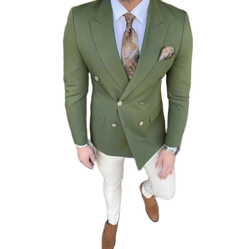 Zeleni dvoredni kostim Homme Vjenčanje Muška odijela Mladoženja Smoking Terno Masculino Slim Fit Prom Party Blazer 2Pc Jakna Hlače