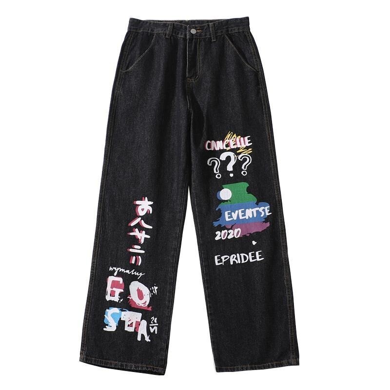 Αμερικανική μάρκα μόδας Street Hip-hop Personalized Graffiti Jeans Loose casual σφουγγαρίστρα δαπέδου ίσιο πόδι Ζευγάρι παντελόνι Y2k