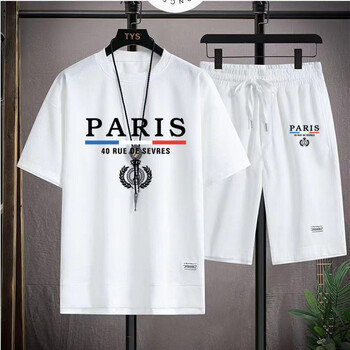 Ανδρικά σετ βάφλα France Paris Casual T-Shirt + Σορτς 2 τμχ Καλοκαιρινές ανδρικές αθλητικές φόρμες Φόρμα φαρδιά κοστούμι Ανδρικό μπλουζάκι Ρούχα