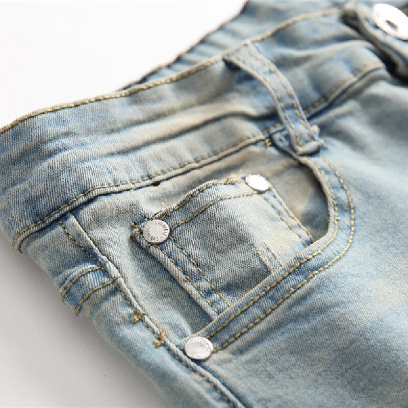 Απλό στυλ Ρετρό σκληρές τρύπες Skinny ανδρικά τζιν παντελόνια Κομψά ανδρικά σκισμένα Stretch τζόκινγκ casual τζιν παντελόνι