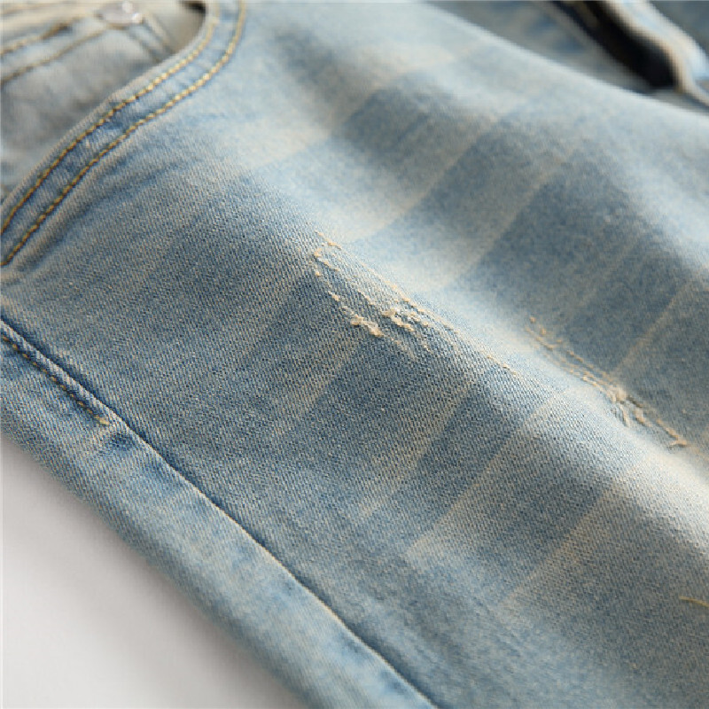 Απλό στυλ Ρετρό σκληρές τρύπες Skinny ανδρικά τζιν παντελόνια Κομψά ανδρικά σκισμένα Stretch τζόκινγκ casual τζιν παντελόνι