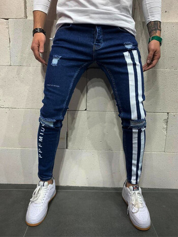 2022 Модни улични мъжки дънки Vintage Blue Color Thin Destroed Ripped Jeans Broken Punk Pants Homme Hip Hop Jeans Men