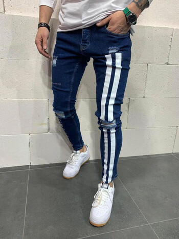 2022 Модни улични мъжки дънки Vintage Blue Color Thin Destroed Ripped Jeans Broken Punk Pants Homme Hip Hop Jeans Men