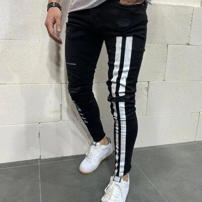 2022. aasta moodsad tänavarõivad, meeste teksad, vintage sinine värv, õhukesed, lõhutud teksad, katkised punkpüksid, meeste hip-hop teksad