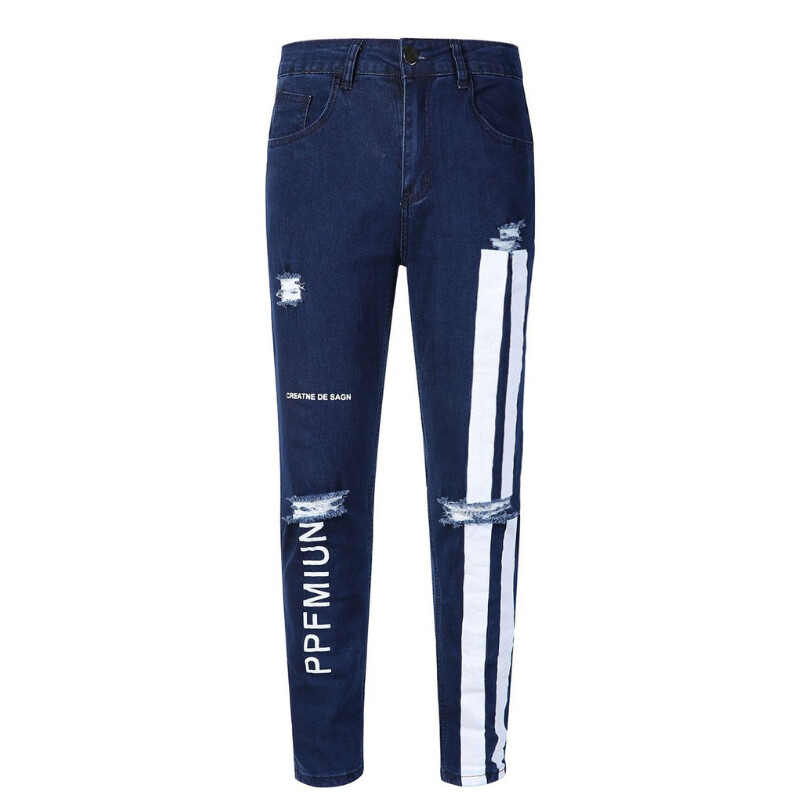 2022. aasta moodsad tänavarõivad, meeste teksad, vintage sinine värv, õhukesed, lõhutud teksad, katkised punkpüksid, meeste hip-hop teksad