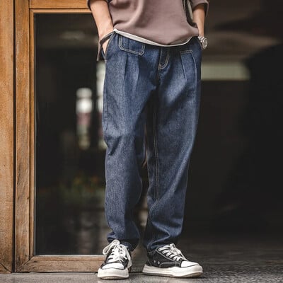 Maden Retro Denim Wash Baggy meeste teksad laia säärega koonuspüksid mood vabaaja tänavarõivad teksa sirged elastsed meeste püksid