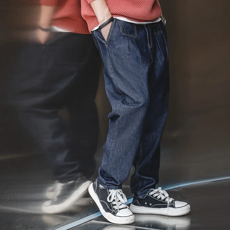 Maden Retro Denim Wash Baggy meeste teksad laia säärega koonuspüksid mood vabaaja tänavarõivad teksa sirged elastsed meeste püksid