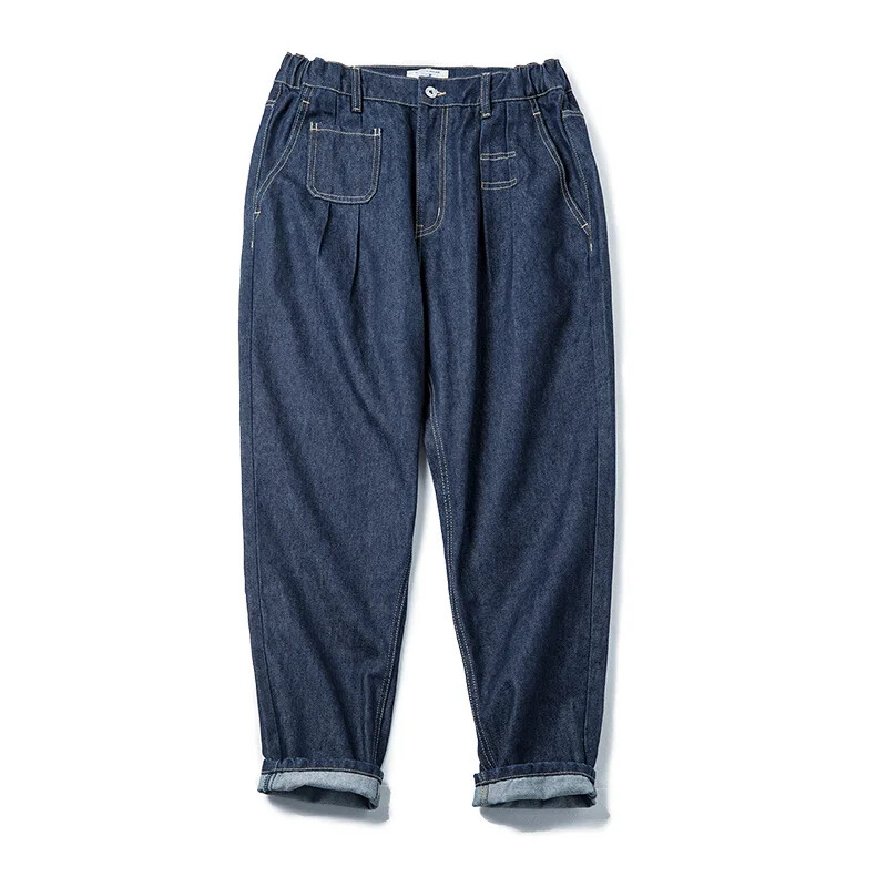 Maden Retro Denim Wash Baggy meeste teksad laia säärega koonuspüksid mood vabaaja tänavarõivad teksa sirged elastsed meeste püksid