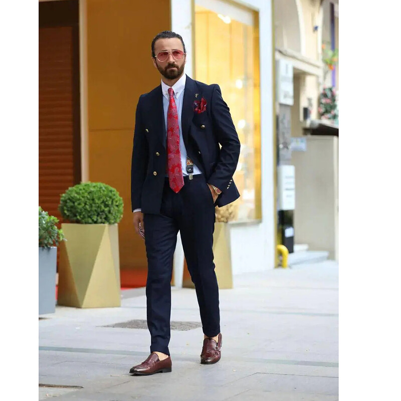 Meresinine topeltrealised kvaliteetsed meeste ülikonnad, tavalise pikkusega ametlikud ärirõivad, nutikad vabaaja 2-osalised jakkpüksid