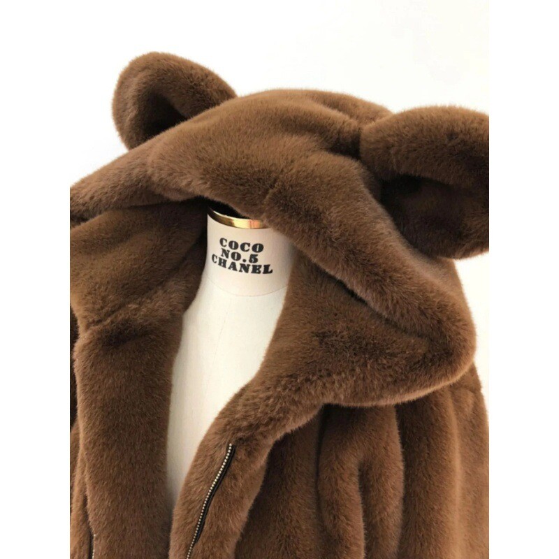 Αυτιά κουνελιού πάχος χιλ. 300 τριχωτά μεγάλα αυτιά στήθος Huhu φοιτητικό φαρδύ συν βελούδινο ζεστό μπουφάν με φερμουάρ για γυναίκες