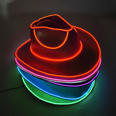 Western LED Cowboy Kalap Cowgirl Kalap Retro LED Világos Karimájú Jazz Csipke Izzó menyasszonyi Kalap Cosplay Jelmez Cowboy Öltöny Női Férfi