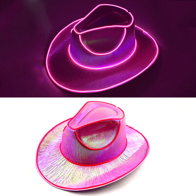 Западна LED каубойска шапка Cowgirl Hat Ретро LED светлинна периферия Джаз Цилиндър Светеща булчинска шапка Косплей костюм Каубойски костюм за жени Мъже