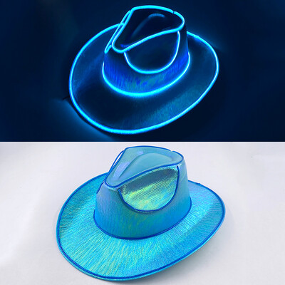 Западна LED каубойска шапка Cowgirl Hat Ретро LED светлинна периферия Джаз Цилиндър Светеща булчинска шапка Косплей костюм Каубойски костюм за жени Мъже