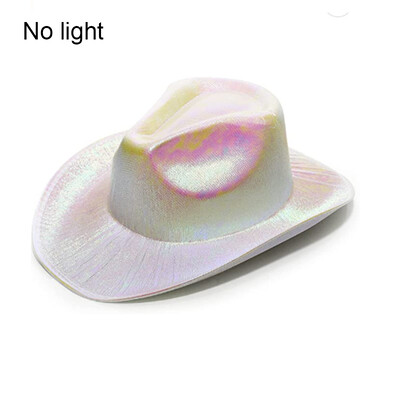 Западна LED каубойска шапка Cowgirl Hat Ретро LED светлинна периферия Джаз Цилиндър Светеща булчинска шапка Косплей костюм Каубойски костюм за жени Мъже
