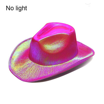Западна LED каубойска шапка Cowgirl Hat Ретро LED светлинна периферия Джаз Цилиндър Светеща булчинска шапка Косплей костюм Каубойски костюм за жени Мъже