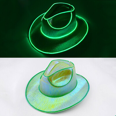 Западна LED каубойска шапка Cowgirl Hat Ретро LED светлинна периферия Джаз Цилиндър Светеща булчинска шапка Косплей костюм Каубойски костюм за жени Мъже