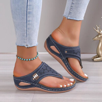 Clip Toe Wedge Heel Női Nyári Pu Bőr Platform Platform Flip Flop Női Könnyű Diabetikus járószandálok