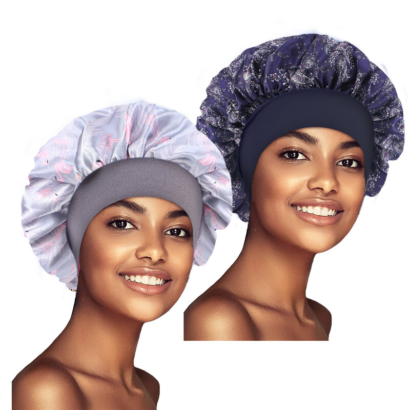 Комплект от 2 бр. Сатенено дамско боне с флорални мотиви Африкански стил Нощна шапка за сън Мека изключително голяма шапка за глава Дамска шапка за глава Тюрбан