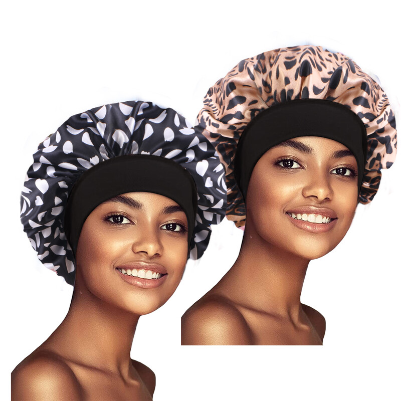Комплект от 2 бр. Сатенено дамско боне с флорални мотиви Африкански стил Нощна шапка за сън Мека изключително голяма шапка за глава Дамска шапка за глава Тюрбан