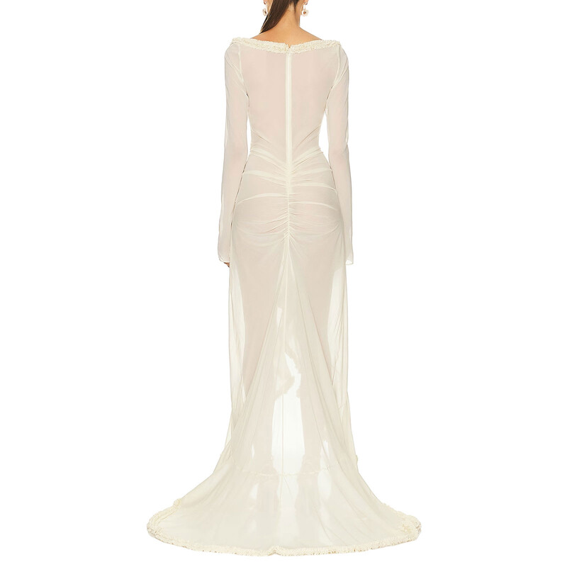 Gaono seksikas naiste Babydoll naistepesu pikkade varrukatega V-kaelusega võrkkest ööpesu, pikk kleit, frilliga, läbipaistev öökleit