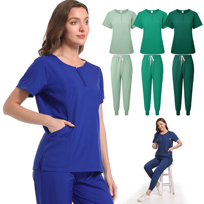 Uniforme chirurgicale Set de exfoliant pentru femei Asistenta medicala Salon de infrumusetare Imbracaminte de lucru Scrubs clinic Top + Pantaloni Spa Costum tunica pentru asistenta medicala