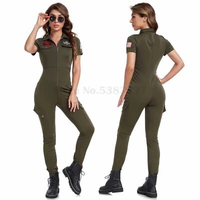 Salopetă de pilot militar verde armată pentru femei pentru adulți, uniformă pentru joc de rol, cosplay, costum militar american pentru cercetași, îmbrăcare