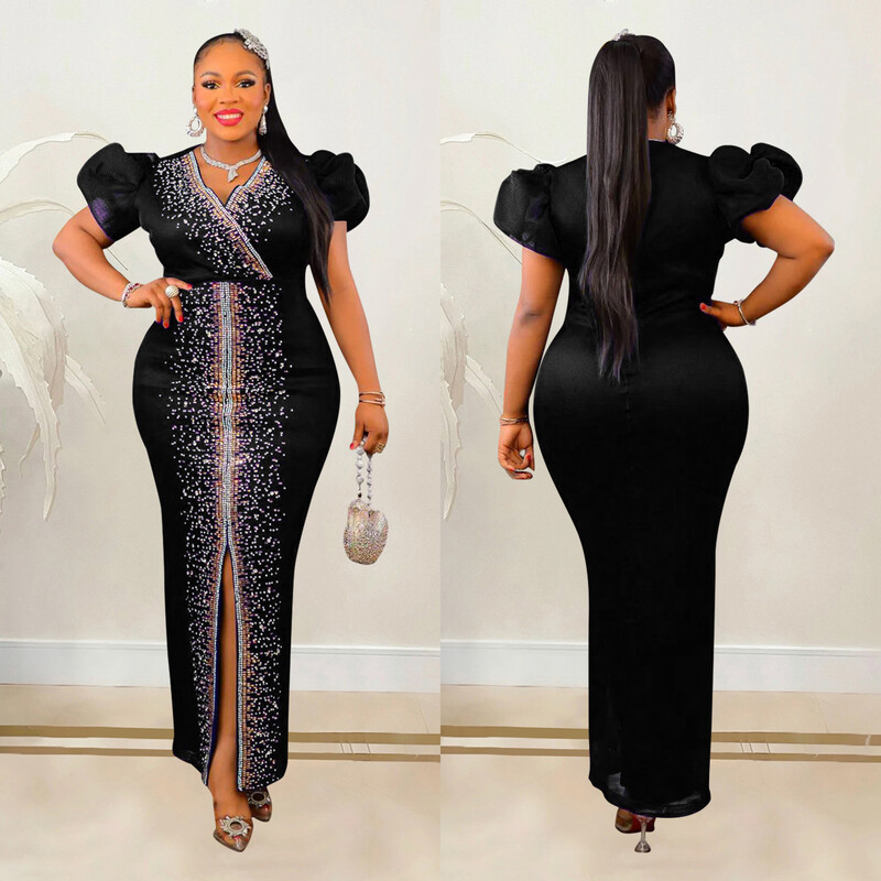 Aafrika kleidid naistele Suvi sügis Aafrika V-kaelusega lühikeste varrukatega polüester Must Sinine Punane Kollane Pikk Kleit Maxi Kleit