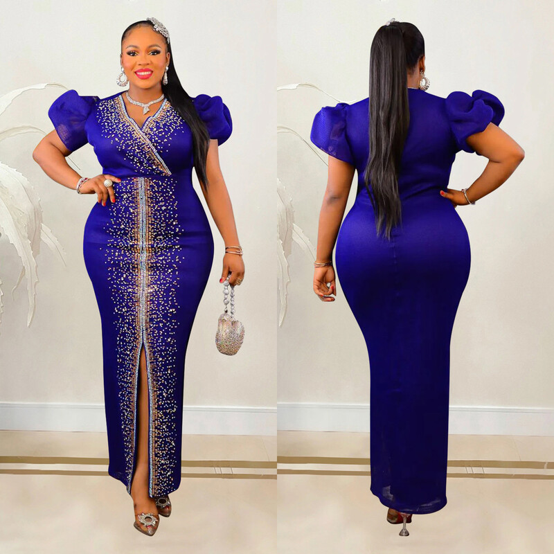 Aafrika kleidid naistele Suvi sügis Aafrika V-kaelusega lühikeste varrukatega polüester Must Sinine Punane Kollane Pikk Kleit Maxi Kleit