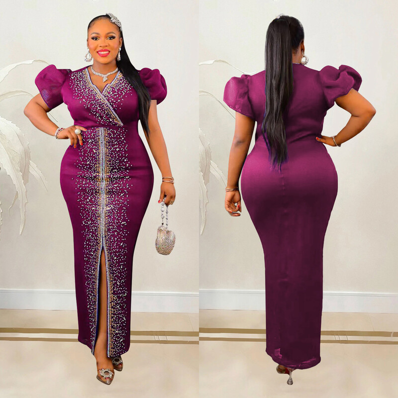 Aafrika kleidid naistele Suvi sügis Aafrika V-kaelusega lühikeste varrukatega polüester Must Sinine Punane Kollane Pikk Kleit Maxi Kleit