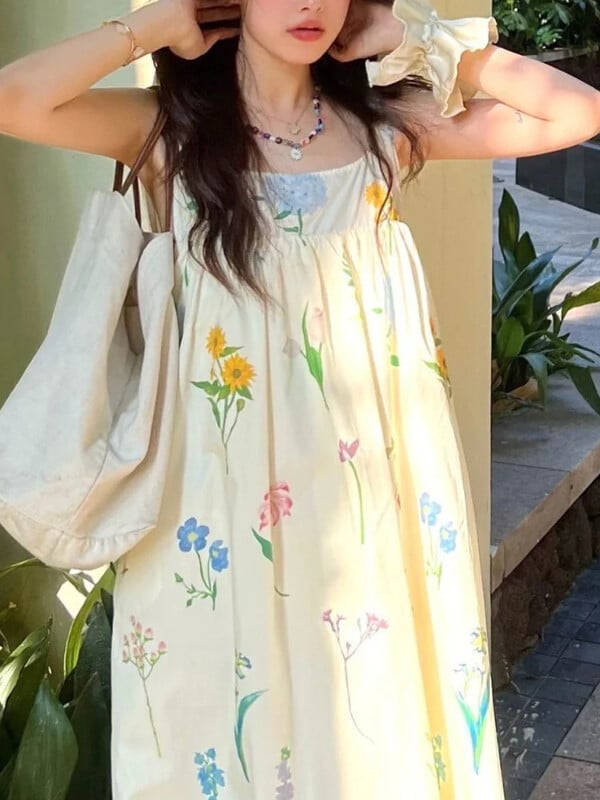 Ženska haljina bez rukava slatka ljetna midi opuštena ležerna Harajuku Ins stila Jednostavna y2k haljina za svečane prilike 2023 ženska haljina