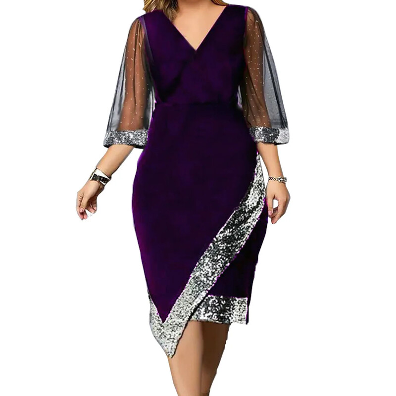 Nové dámske šaty s flitrami, zlatý zamat, nepravidelné, s priehľadnou sieťovinou, európske a americké, plus size, model 2023