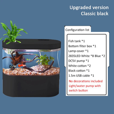Lauaarvuti loominguline miniakvaariumi akvaarium biokeemilise filtreerimissüsteemiga LED-valgustiga Betta kala ökoloogiline veetsükkel