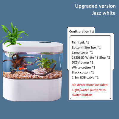 Lauaarvuti loominguline miniakvaariumi akvaarium biokeemilise filtreerimissüsteemiga LED-valgustiga Betta kala ökoloogiline veetsükkel