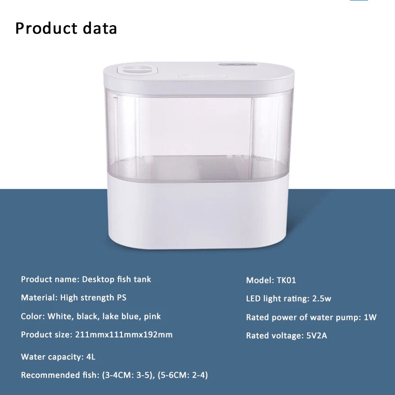 Lauaarvuti loominguline miniakvaariumi akvaarium biokeemilise filtreerimissüsteemiga LED-valgustiga Betta kala ökoloogiline veetsükkel