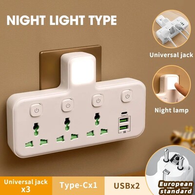 EU UK AU US Plug AC Outlet Power Strip Multiprise Wall Socket Universal Network Filter USB Cherger Отделен превключвател Светлинен адаптер