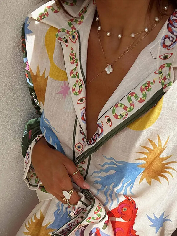 Stiilsed trükitud püksid, 2-osaline komplekt naiste vabaaja revääriga ühe rinnaga särk laia säärega pükste komplektid naiste Pomesia puhkuseülikond