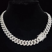 Мъже Жени Хип-хоп ромб кубинска верига Iced Out Bling Колие 14 мм ширина Вериги Хип-хоп кристални колиета Модни бижута