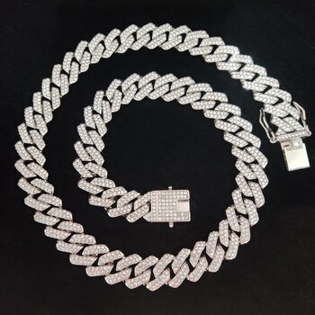 Ανδρικά Γυναικεία Hip Hop Rhombus Cuban Chain Iced Out Bling Κολιέ 14mm Αλυσίδες πλάτους Hiphop Κρυστάλλινα Κολιέ Κοσμήματα μόδας