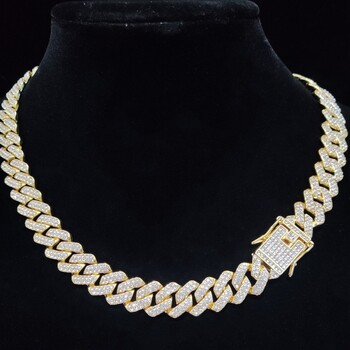 Ανδρικά Γυναικεία Hip Hop Rhombus Cuban Chain Iced Out Bling Κολιέ 14mm Αλυσίδες πλάτους Hiphop Κρυστάλλινα Κολιέ Κοσμήματα μόδας