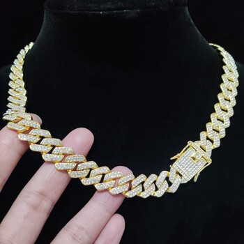 Ανδρικά Γυναικεία Hip Hop Rhombus Cuban Chain Iced Out Bling Κολιέ 14mm Αλυσίδες πλάτους Hiphop Κρυστάλλινα Κολιέ Κοσμήματα μόδας