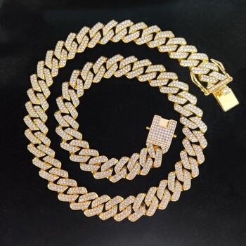 Ανδρικά Γυναικεία Hip Hop Rhombus Cuban Chain Iced Out Bling Κολιέ 14mm Αλυσίδες πλάτους Hiphop Κρυστάλλινα Κολιέ Κοσμήματα μόδας