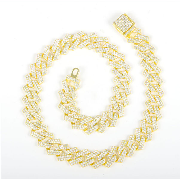 Мъже Жени Хип-хоп ромб кубинска верига Iced Out Bling Колие 14 мм ширина Вериги Хип-хоп кристални колиета Модни бижута
