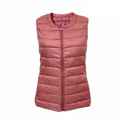 Tõmblukk O-kaelusega pluss suuruses naiste ülikerge õhuke pakendatav varrukateta jakk vabaaja sulevest mantlid naistele sügistalv