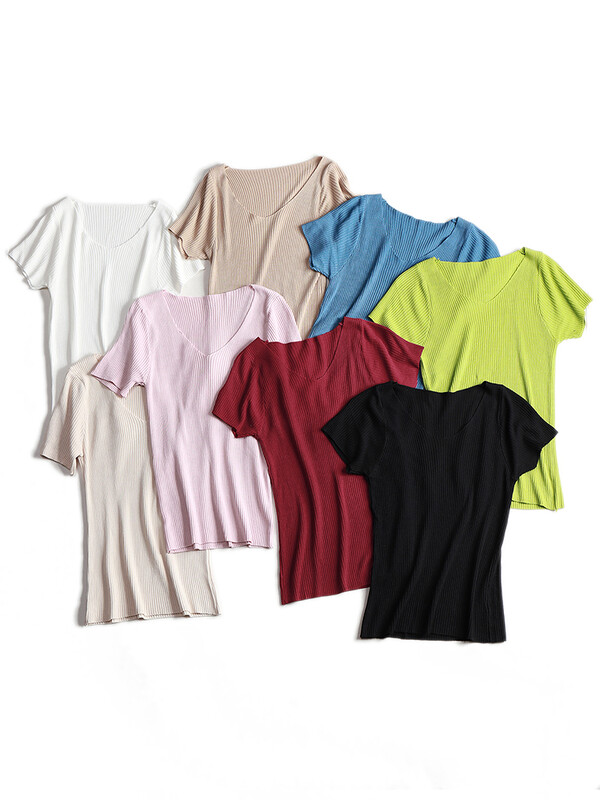 Pullover kootud Lühikeste varrukatega kootud kampsun Naiste kevadsuvi Slim Basic Solid Casual Base Naiste kudumissärgid 2024 Korea